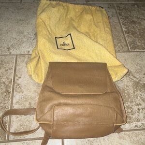 Fendi Tan Leather Backpack with Front Flap